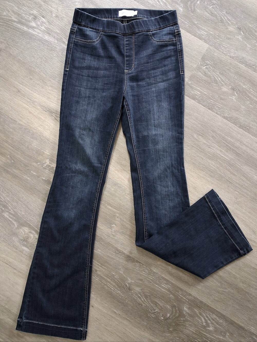 JELLY JEANS HIGH RISE DARK DENIM STRETCH PULL ON JEGGING FLARE LEG PANTS SMALL